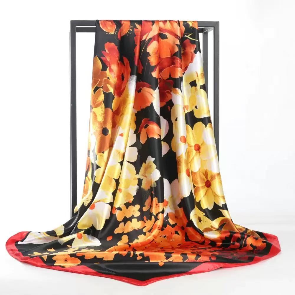 90Cm satin large square scarf headscarf new street retro simple bandanas