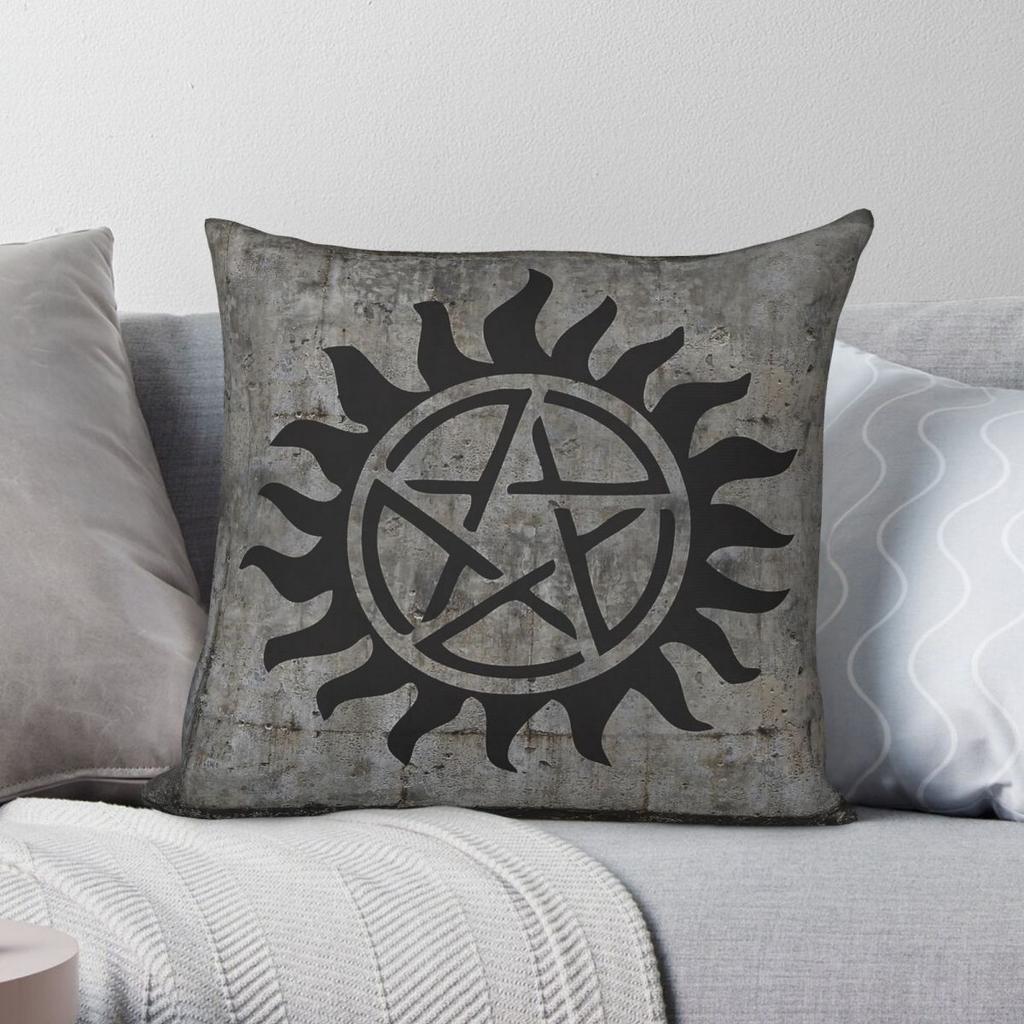Supernatural Anti-Possession Symbol Square Pillowcase Polyester Linen Velvet Creative Decorative Pillow Car Cushion Cover 18"