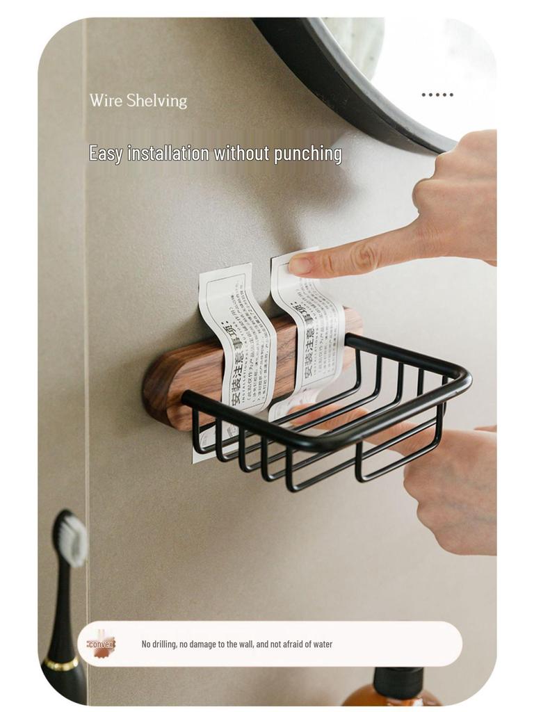 Walnut Wood Punch-Free Soap Dish & Tissue Box Holder