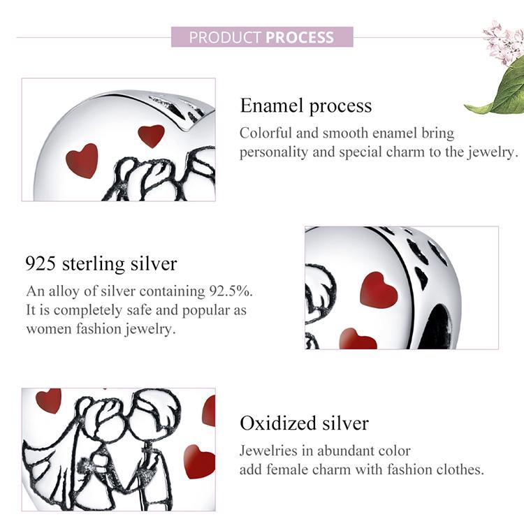 BAMOER Unique Design 925 Sterling Silver Pendant Sweet Time Charm Heart Shape Bead Fit Origional Bracelet Couple Jewelry Gift