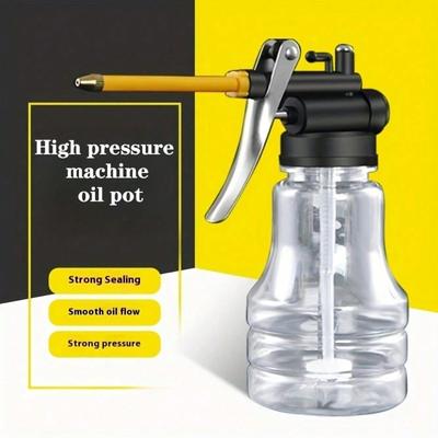1PC High Pressure Transparent Oil Bottle, Copper Tip Nozzle Oil Gun with Plastic Hose for Oil Filling