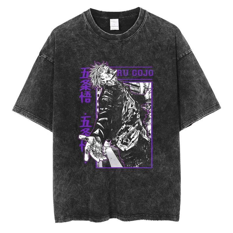 Jujutsu Kaisen Gojo Satoru Men's and Women's T-Shirts Summer New Vintage Washed Old Harajuku