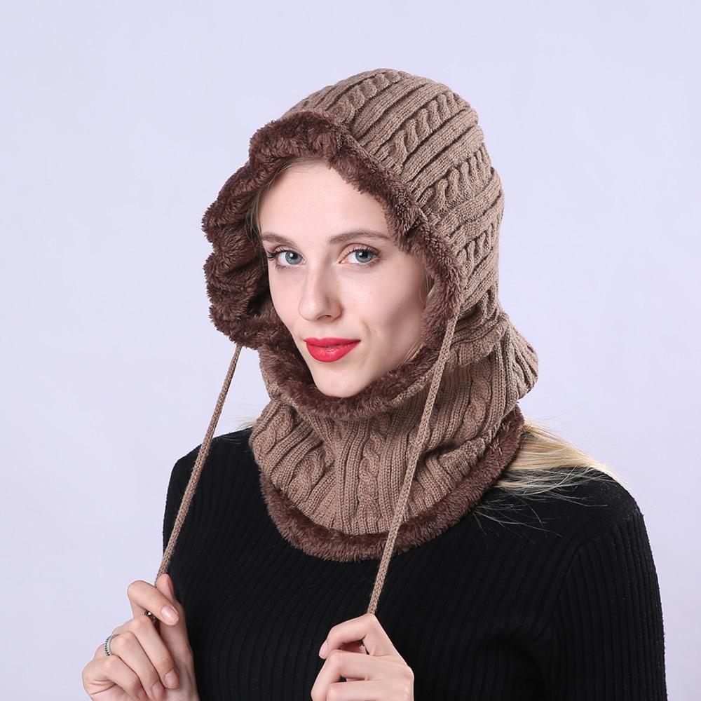 Pull tricoté en peluche pour femmes, pâte frite torsadée, écharpe une pièce, chapeaux d'oreilles en laine, hiver