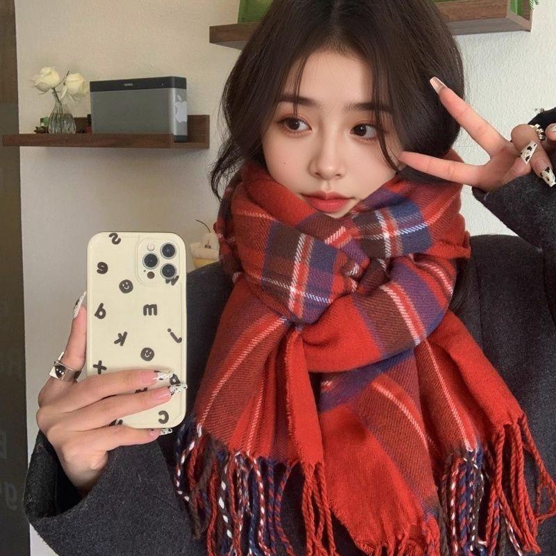 Winter new fashion versatile scarf thickened warm versatile shawl fresh literary plaid scarf