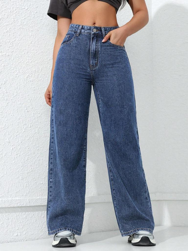 Women's 2025 Spring Straight-Leg Wide Jeans - Loose, Slimming, Floor-Length Wash