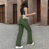 Army Green Elastic Denim Straight Leg Pants - Super Soft Fabric