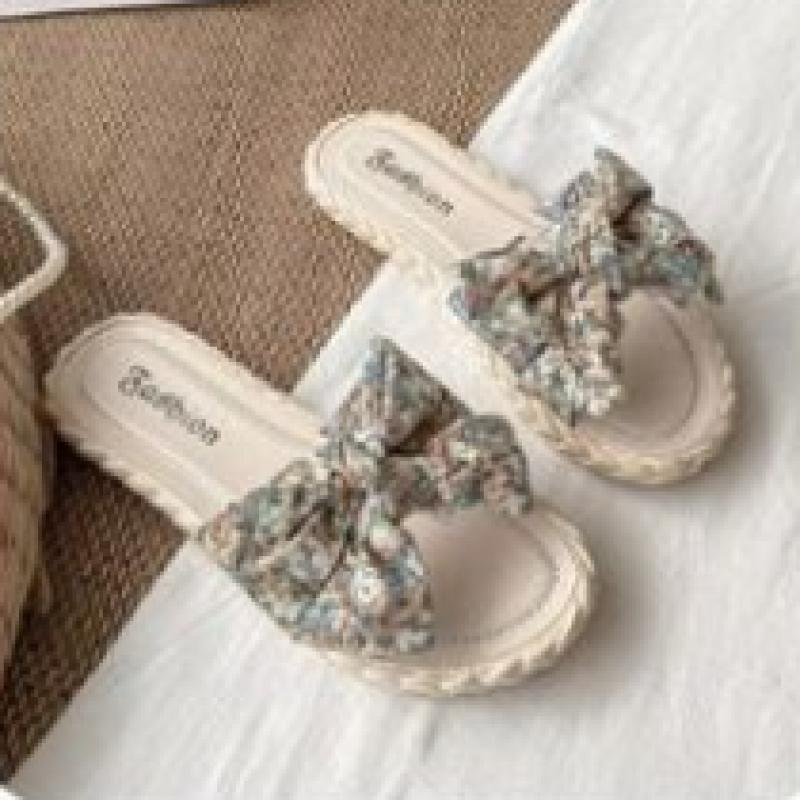 New Arrivals Open Run Women Rattan Ribbon Slippers Open Toe Simple Flower Design