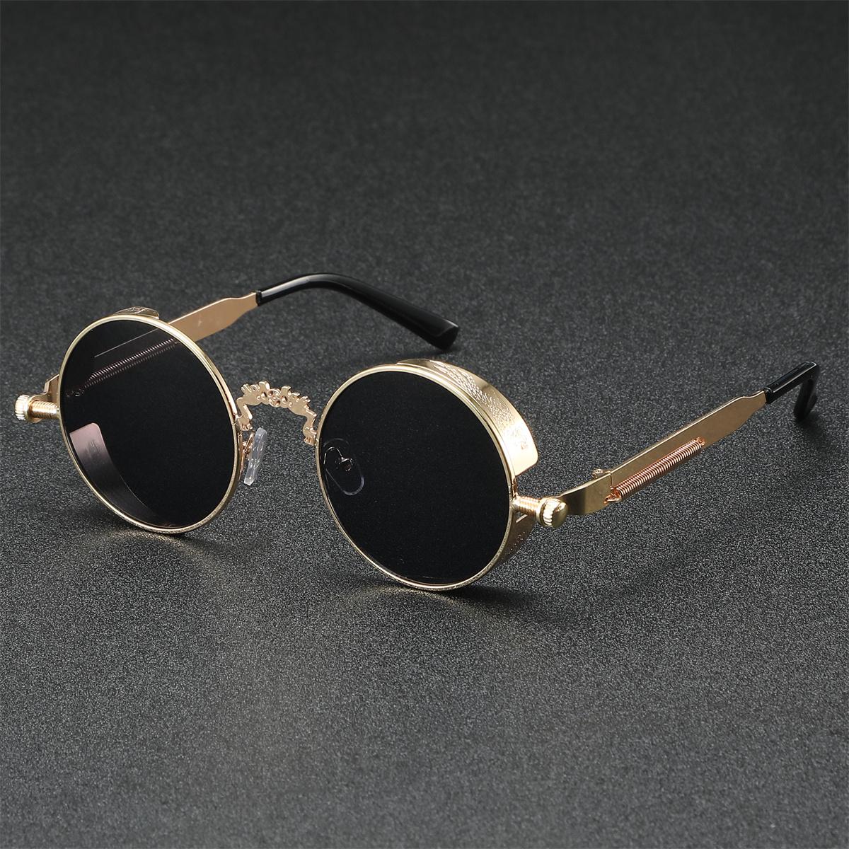 

1PC Vintage Steampunk Round Frame Sunglasses, Gold Trendy Stylish Sunglasses, Niche Design Sunshades золотистый