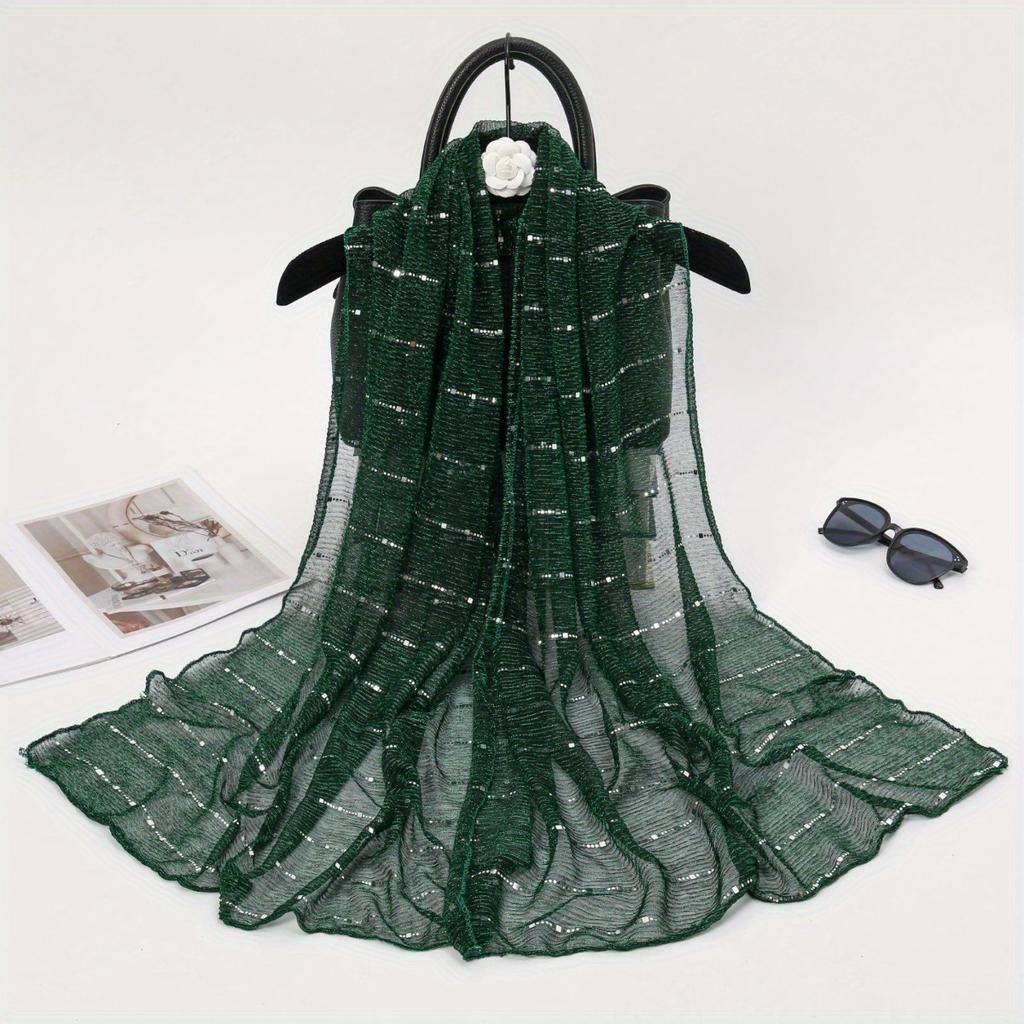 1 Stück Frühling und Herbst Damen Hoch elastische Paillettenketten Schal, Dochtsilk Langes Tuch, Indisches Tuch, Schiebesilktuch