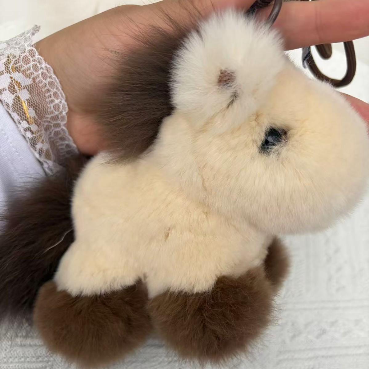 Adorable Rex Rabbit Fur Horse Keychain Plush Toy