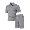 Fashion Summer Men's Casual Trendy Solid Color 2 Piece Set Short Sleeve Turn-down Collar T-shirts Knee Length Short