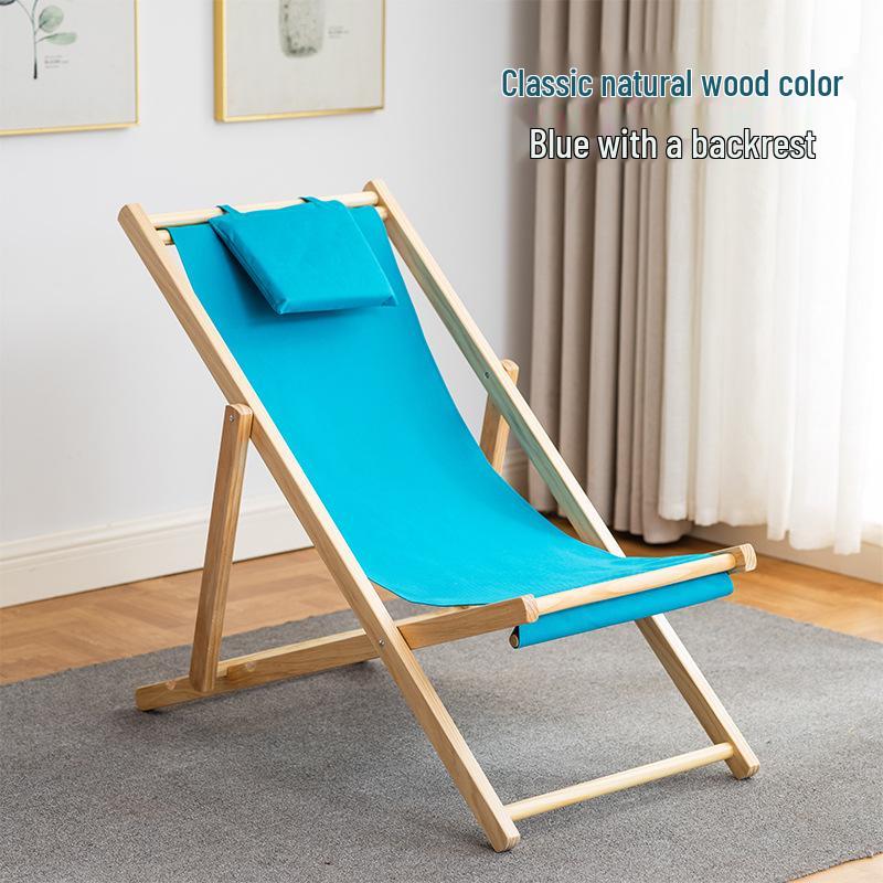 Solid Wood Outdoor Folding Recliner Beach Chair with Canvas for Adults