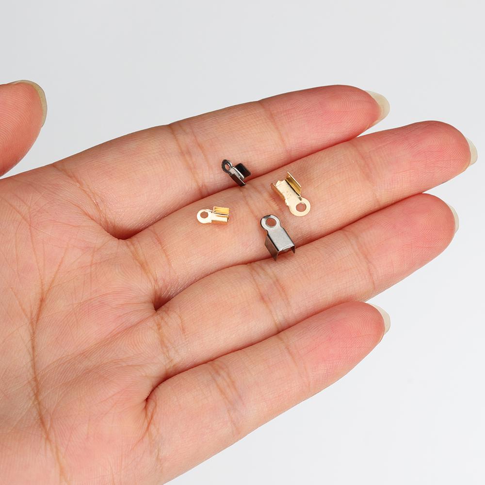 200pcs Cove Clasps Cord End Caps String Ribbon Leather Clip Tip Fold Crimp Bead Connectors for Jewelry Making DIY Supplies