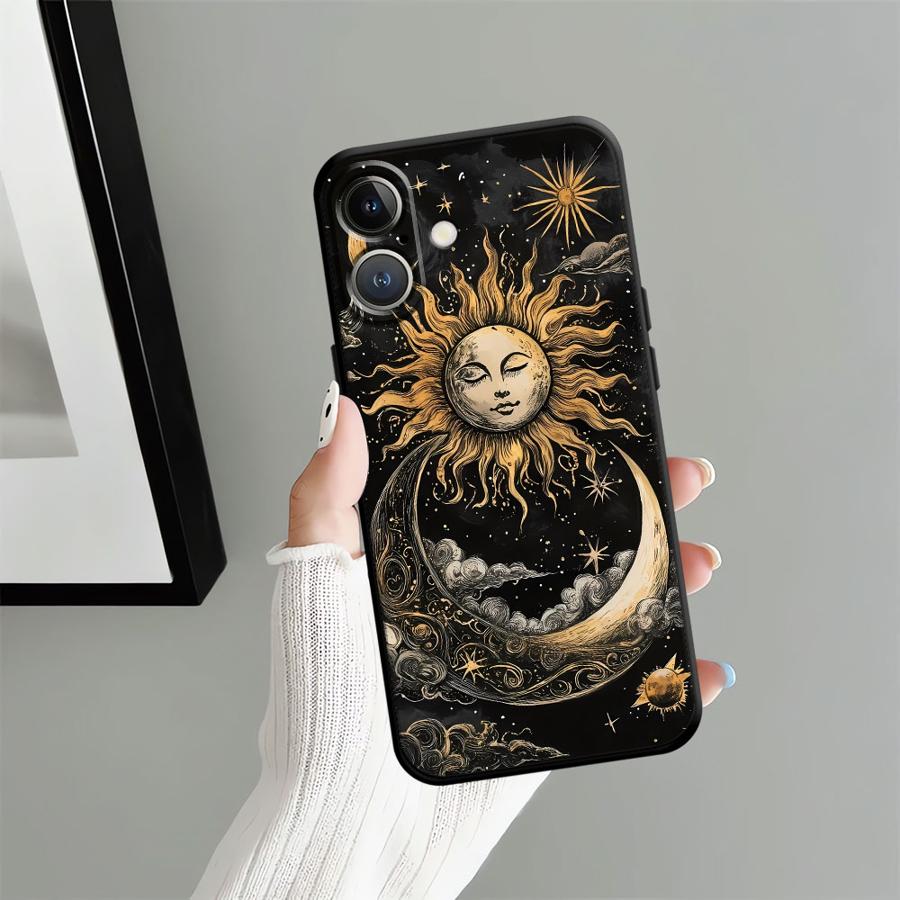 Case for iPhone 7 8 15 16 14 Plus XR 13 12 11 17 Pro Max 17Air XS Max Black Soft Phone Cover Star Moon Pattern