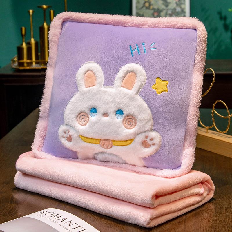 Cartoon 2-in-1 Cushion & Blanket: Dual-Use Hand Warmer, Leg Cover, Nap Pillow Doll for Office