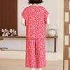 Plus Size Women Two Peice Sets Summer Loose Elegant High Waist Pant Sets Female Casual Vintage Print Oversize Suit