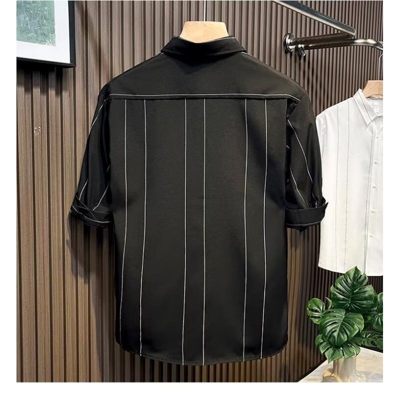 Summer High-end Striped Shirt Men's Short-sleeved Loose Trendy Casual Half-sleeved Top