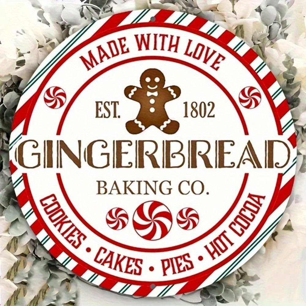 Gingerbread Bakery Round Aluminum Wreath Wall Art 8 Inch Kitchen Decor