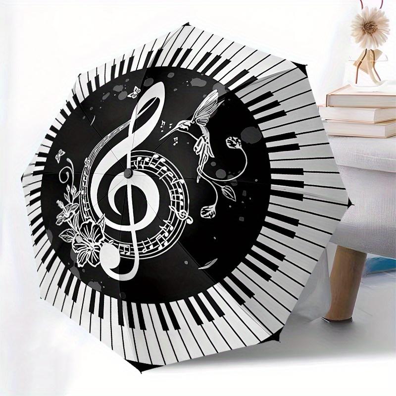 Music Notes Piano Keys themed Eight rib Automatic Folding Umbrella Is Suitable for Both Men and Women, Making It A Perfect Christmas and Val