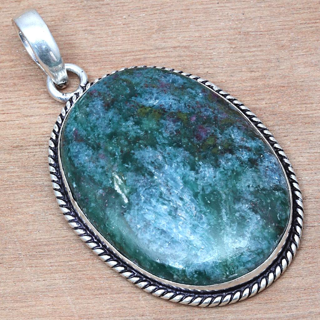 Pendant Fuchsite Cabochon Gemstone Valentine'Day Gift Silver Jewelry 2.25"