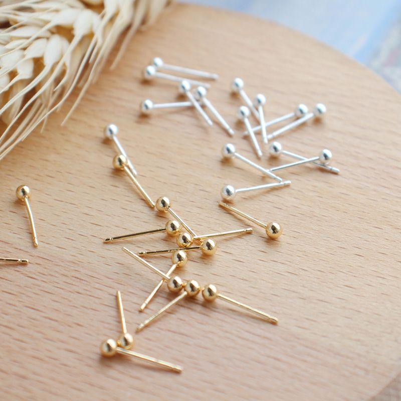 

14K Gilded Ear Pin and Stud Earring Glossy Ball Simple Lettering 925 No Hanging DIY Handmade Earrings Ornament Accessories Light Gold 3mm ball earrings 10 pieces