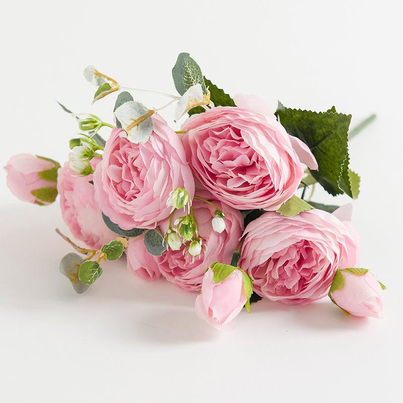 9 Head Philipos Rose Artificial Flowers Small Bouquet 30cm Silk Fake Flowers for Home Decor Wedding Decoration, 1pc