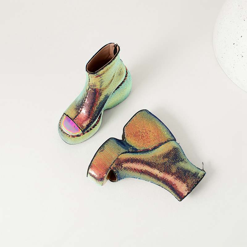 Krazing Pot Sequin Cloth Spring Summer Size 43 Size 42 Women Platform Women Peep Toe Toe Sexy Summer Boots Zipper Thick Bottom Pumps