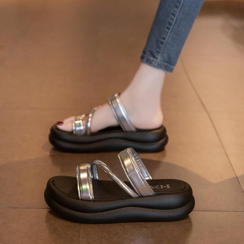 

Cool slippers women s summer wear new versatile thick-soled heightening temperament fashionable non-slip casual beach sandals 35 срібний