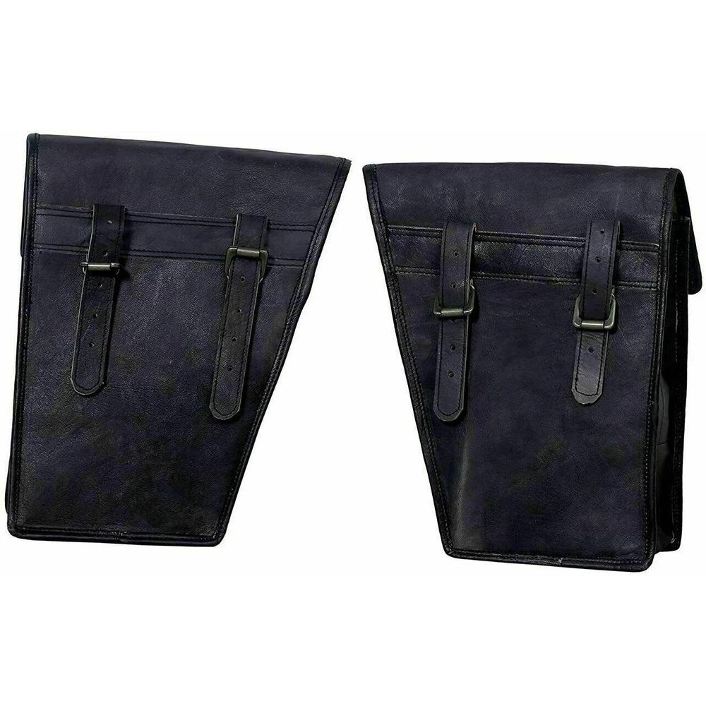 Side Black Leather 2 Pouch Saddle Panniers Bags Saddlebags Motorcycle 2 X Both