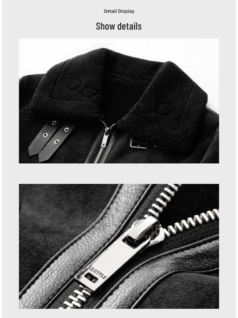 2024 Men's Trendy Shearling Lined PU Leather Motorcycle Jacket