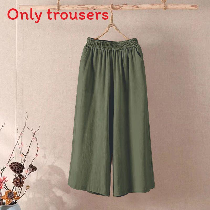 Casual Cotton Linen Wide Leg Pants For Women With Elastic Waist And Pockets For Summer Comfort