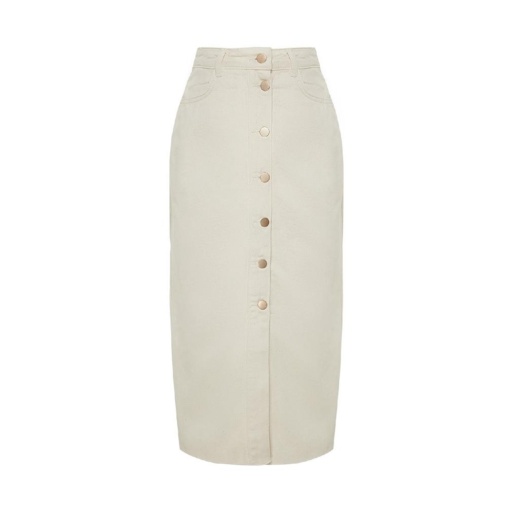 Ecru Button Detailed High Waist Denim Skirt Twoss23et00359