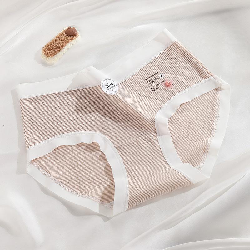 Women s Summer Fashion Stripe 10A Antimicrobial No Trace Breathable Mid Waist Briefs M светло-розовый