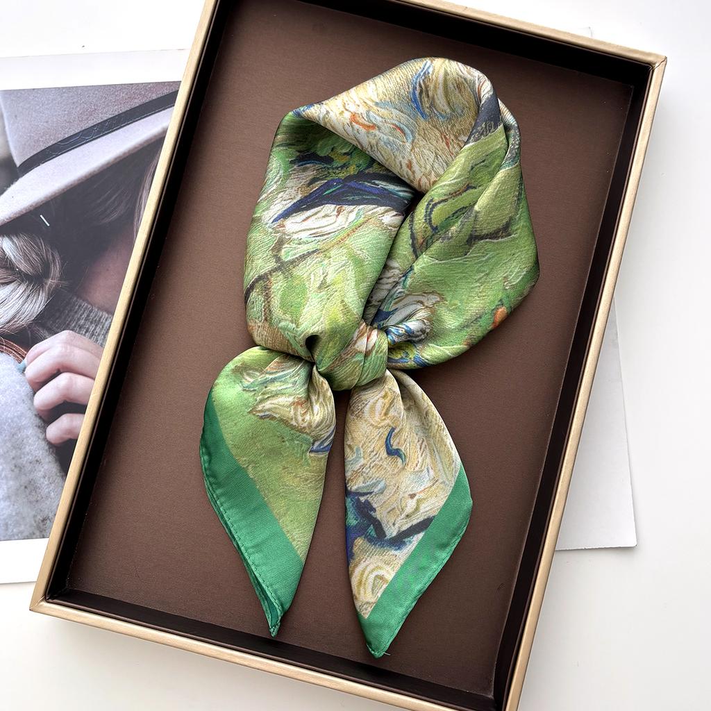 Stylish Imitation Silk Square Scarf For Women Floral Printed Bandanas Hairband Luxury Hijab Neckerchief Elegant Shawl Wraps