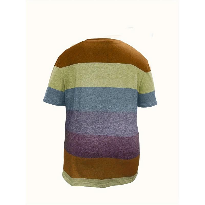 Summer V-neck 3D Stripe Color Matching Printed Top Fashionable Casual Short Sleeved Women's T-shirts