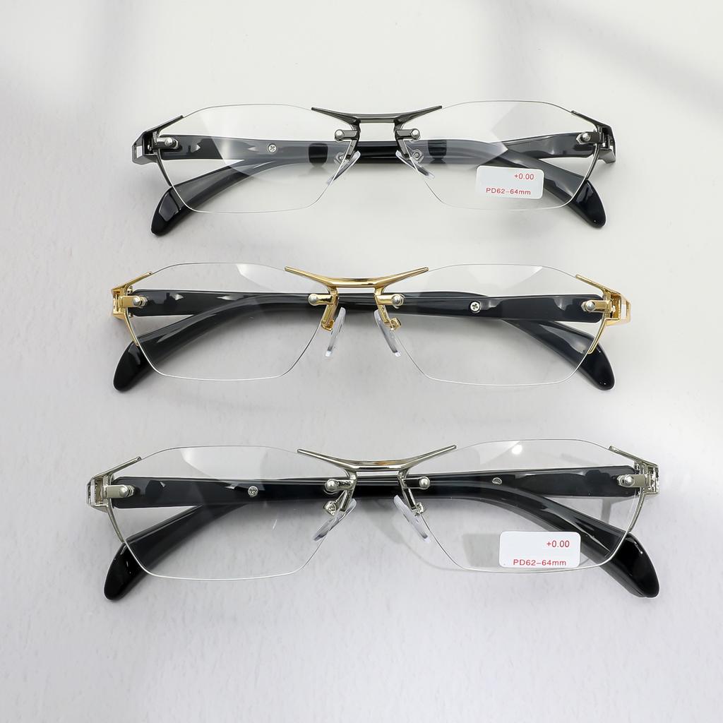 For Male Stylish Male's Reading Eyewear Rimless Design Presbyopic Eyewear Blue Light Blocking Alloy Metal Frame