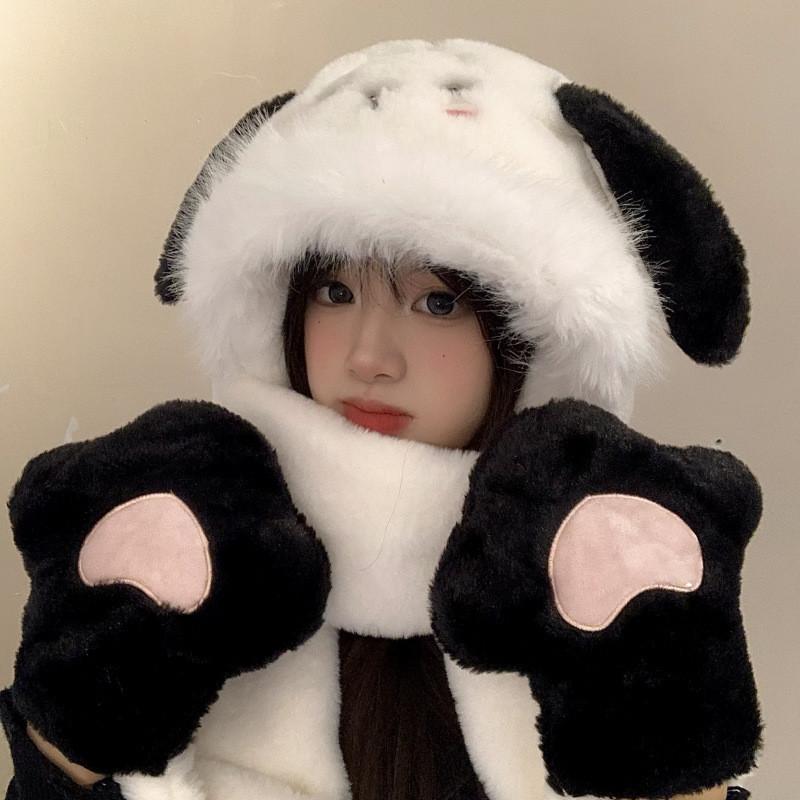 Puppy Ear Charming Winter Hat Scarf And Gloves Set For Women Comfortable And Versatile