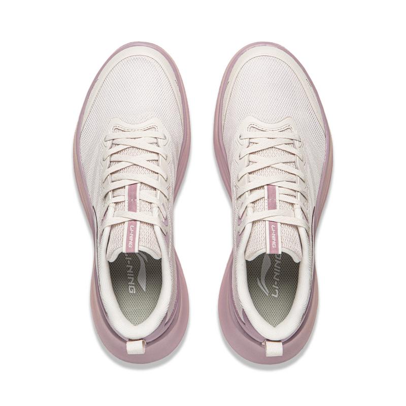 Li-Ning Fashionable Breathable Soft Rebound Running Shoes Women Sneaker White-Sand-Gray Quartz-Pink ARSW118-3