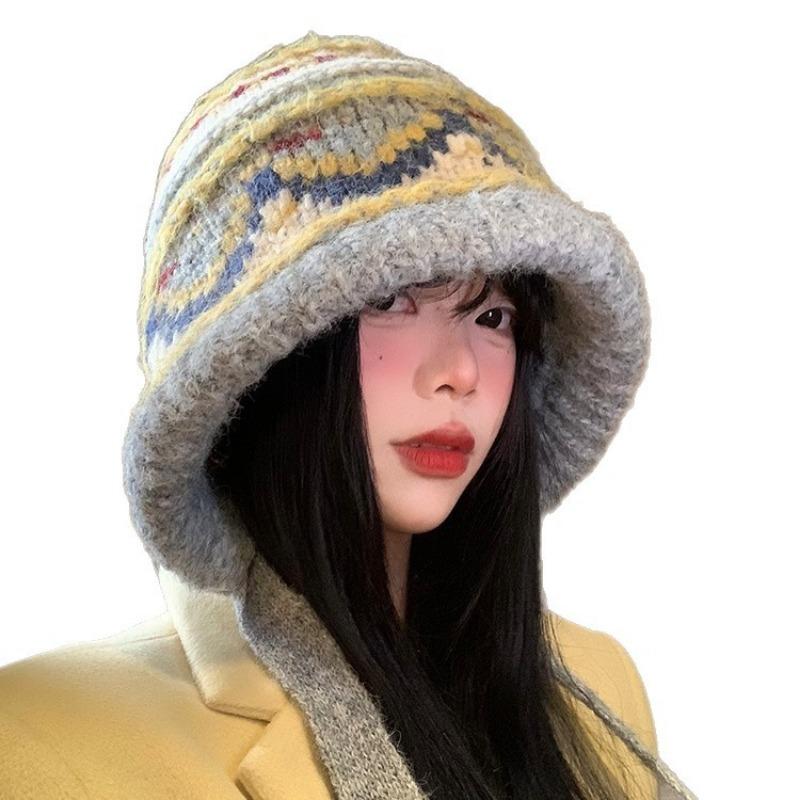 Autumn and Winter Hats Women's Plush Thickened Wool Hats Versatile Big Head Circumference Warm Knitted Hats