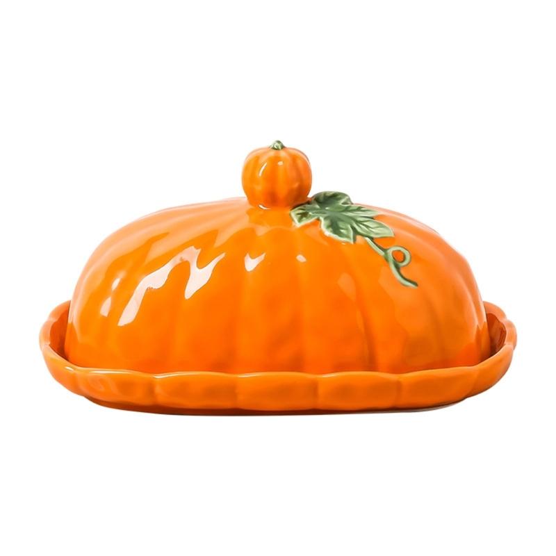 Pumpkin Butter Tray With Lid, Covered Container for Breakfast Bread, Dining Table, Refrigerator Storage, Thanksgiving Meals Use
