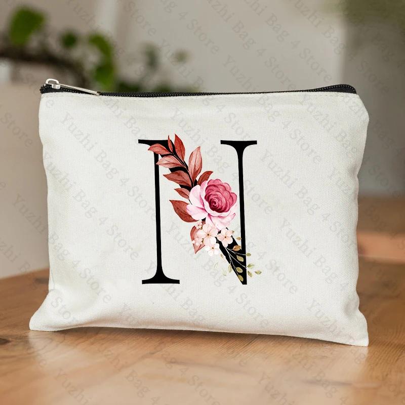 A-Z Alphabet Cosmetic Storage Bag Initial Graduation Gifts for Teacher Flowers Print Toiletry Bag for Bridesmaids Wedding Gifts