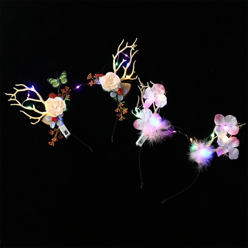 Plastic LED Glow Headband Colorful Luminous Deer Horn Hair Band  Glowing Christmas Party