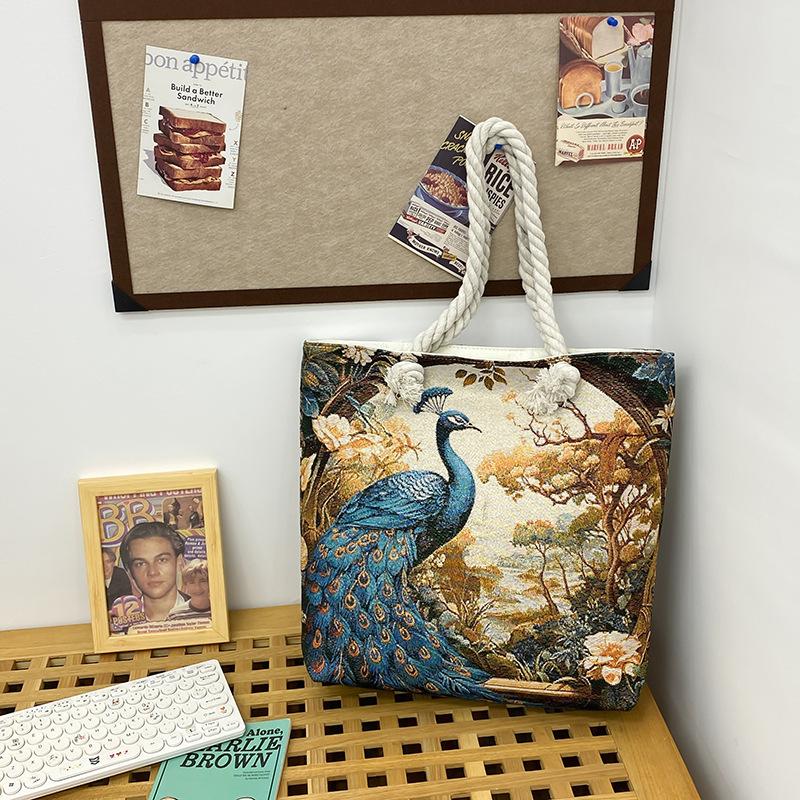 Single-shoulder Bag Fashionable Large-capacity Tote Bag Embroidered Linen Bag