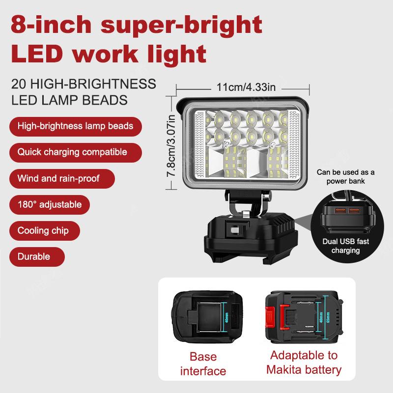 For Mk 14.4V-18V Work Light Led Outdoor Flashlight Camping Lamp Li-Ion Battery Emergency Lighting Cordless Lantern