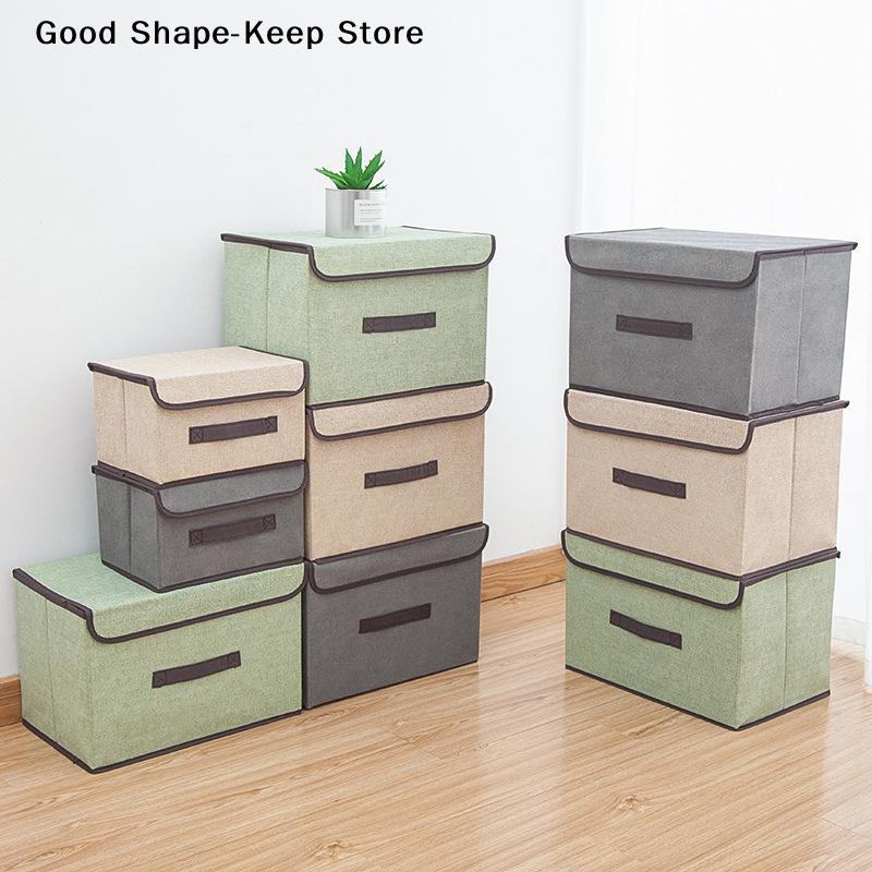 Linen-Like Fabric Storage Box Foldable Storage Box For Books And Toys Dustproof Storage Box With Lid Large storage box