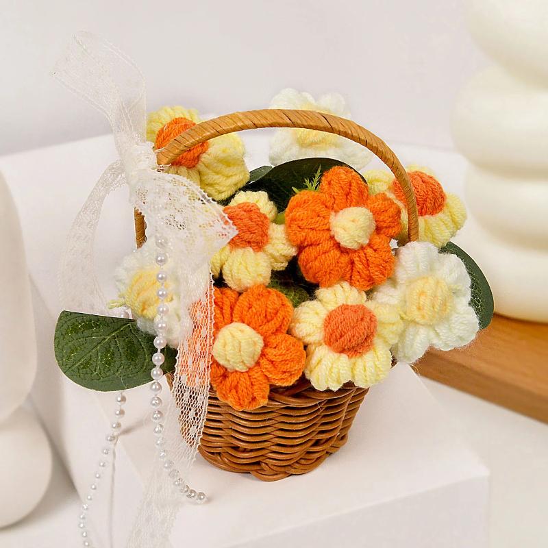 1Pc Handmade Crochet Flower Bouquets, Knitted Flower Bouquet For Christmas, Home Decor, Birthday Gift For Woman Wife Mom