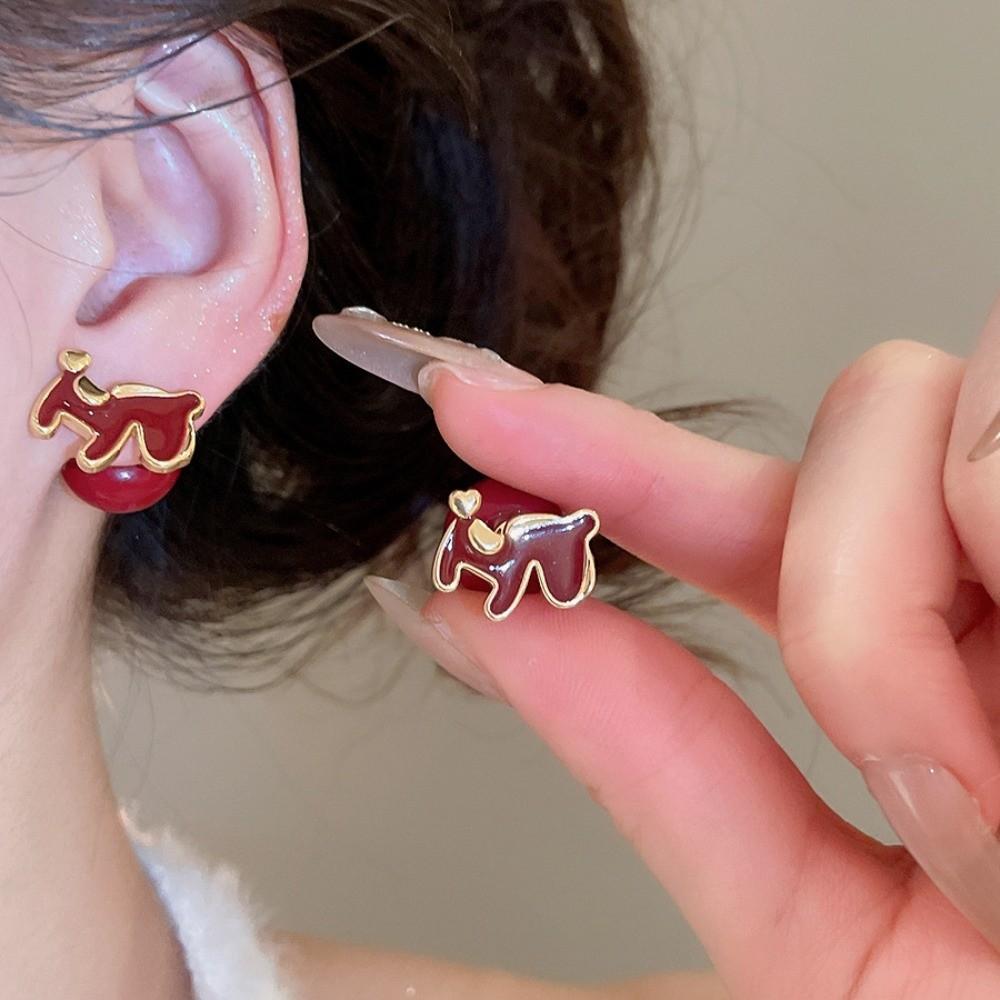 Fashion Jewelry Red Pony Earrings Chinese Style Horse Mascot Ear Studs  Party