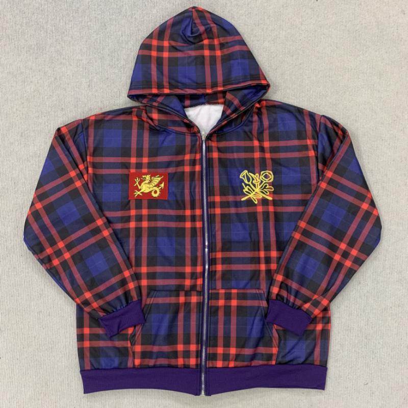 

European and American autumn and winter retro plaid loose fitting men s and women s street trendy hooded sweatshirt XL червоний