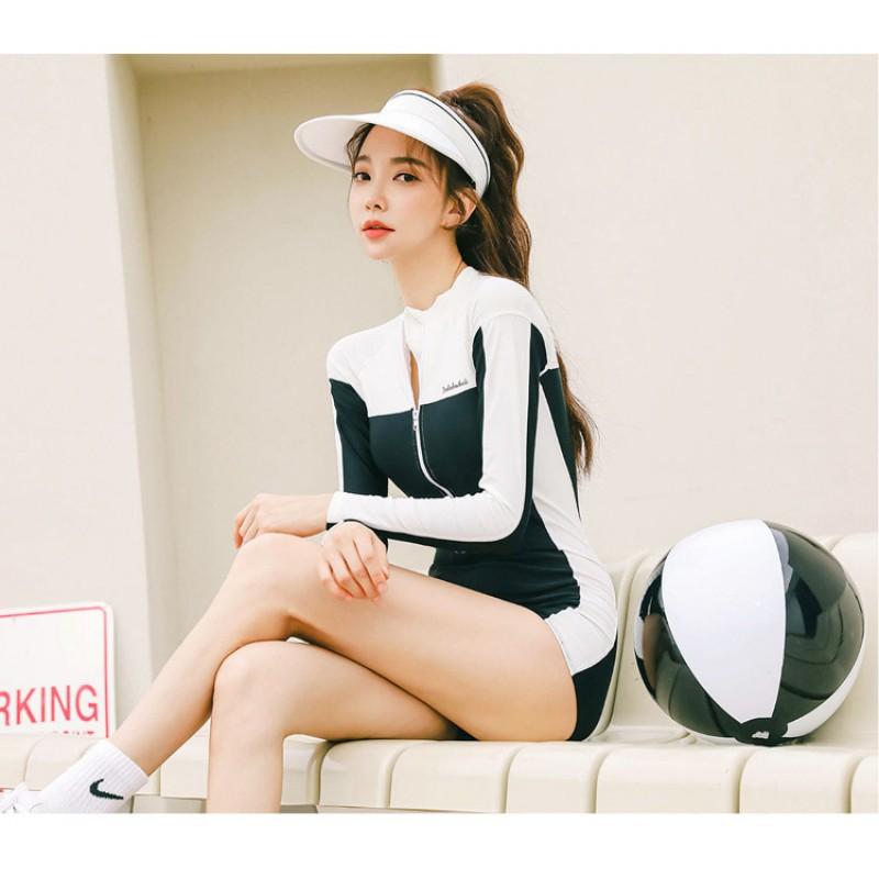Womens High-Elastic Nylon Long-Sleeve One-Piece Swimsuit Surfing Swimming Hot Modest Fit Slimming Design