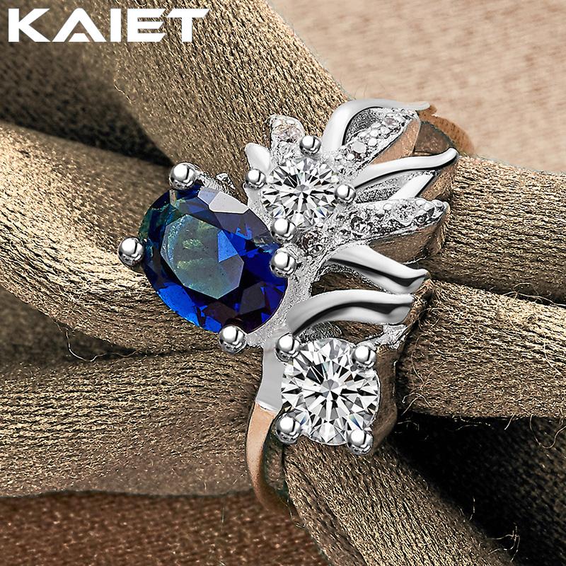 925 Silber Blauer Quarz Kristall 7-10 Ring Hochzeitsfeier Charme Für Frauen Schmuck